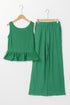 Solid Color Ribbed Ruffle Tank Top and Pants Set